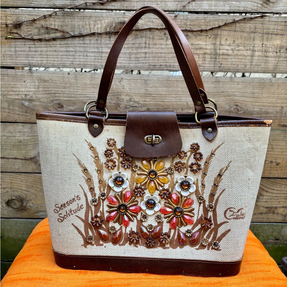 1970’s Collins of Texas floral bejeweled leather purse